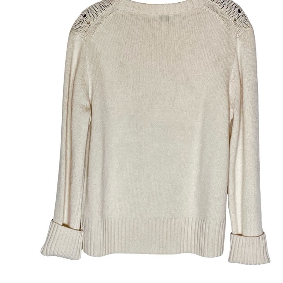 J Crew Lambs Wool Blend Cream Cable Knit Sweater Women’s Large - Picture 2 of 8
